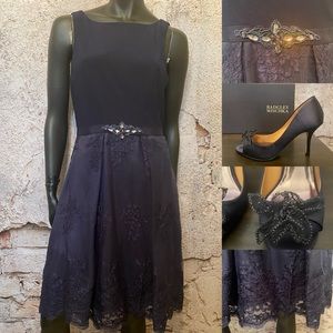 JS Boutique Navy Lace Dress & Badgley Mischka Navy Satin Pumps